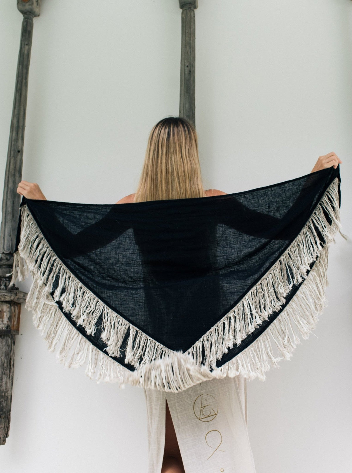 Alma Libra Fringe Boho Shawl ∆ Bohemian Scarf / Black - ChintamaniAlchemi