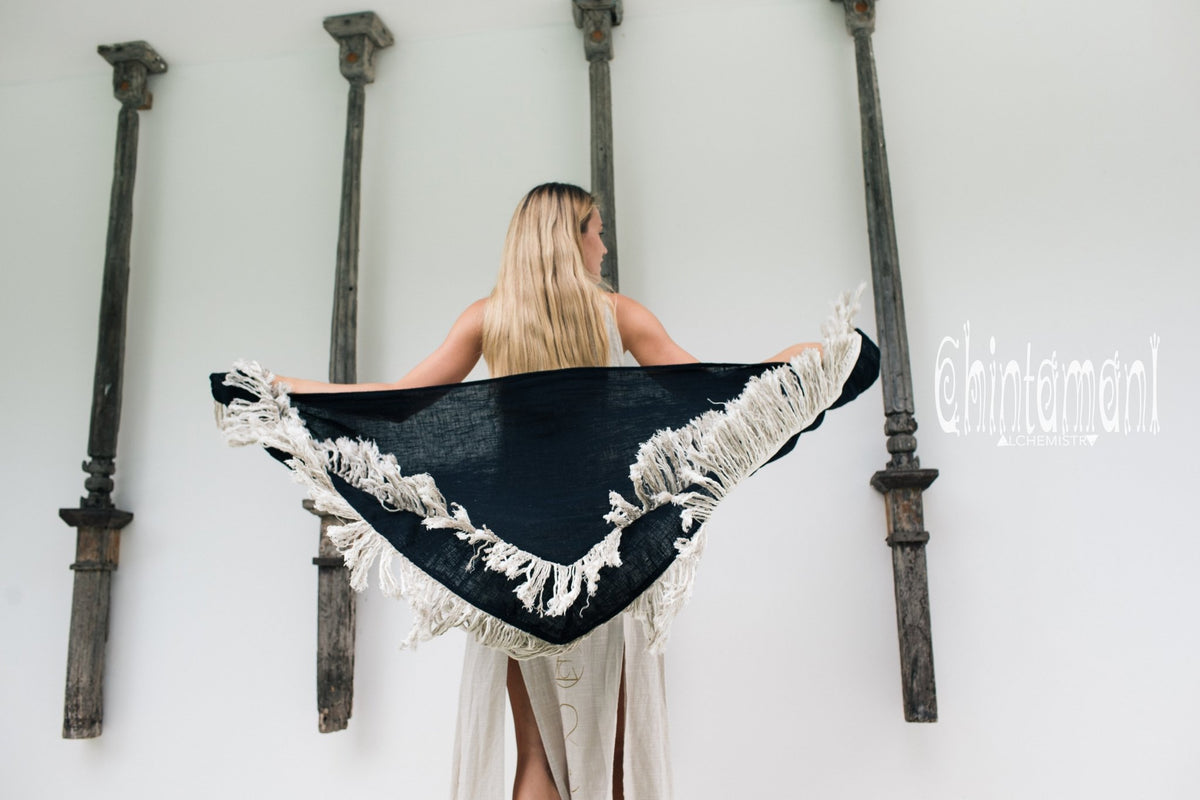 Alma Libra Fringe Boho Shawl ∆ Bohemian Scarf / Black - ChintamaniAlchemi