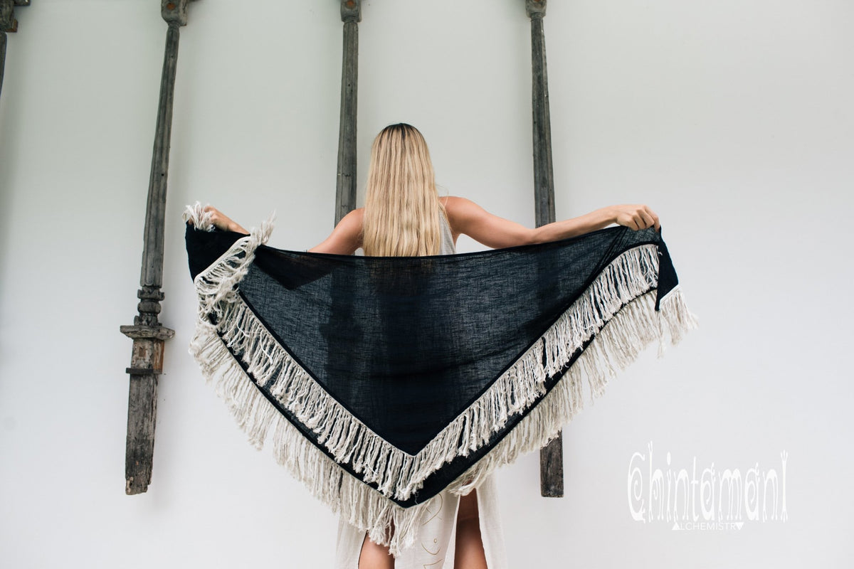 Alma Libra Fringe Boho Shawl ∆ Bohemian Scarf / Black - ChintamaniAlchemi