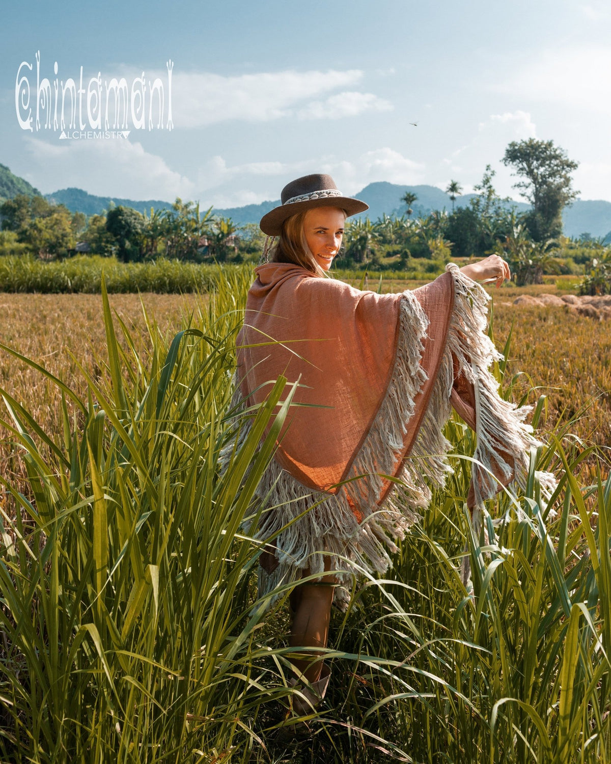 Alma Libra Fringe Boho Shawl ∆ Bohemian Scarf / Dusty Pink - ChintamaniAlchemi