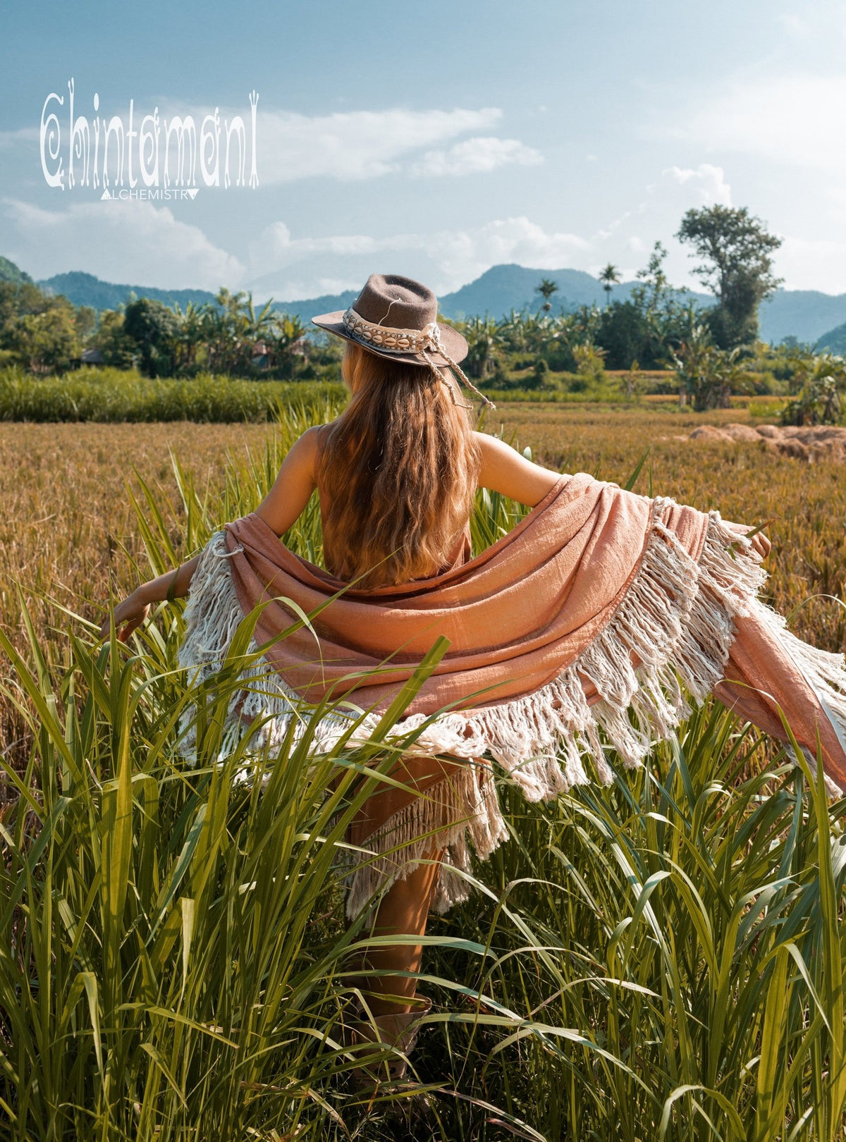 Alma Libra Fringe Boho Shawl ∆ Bohemian Scarf / Dusty Pink - ChintamaniAlchemi