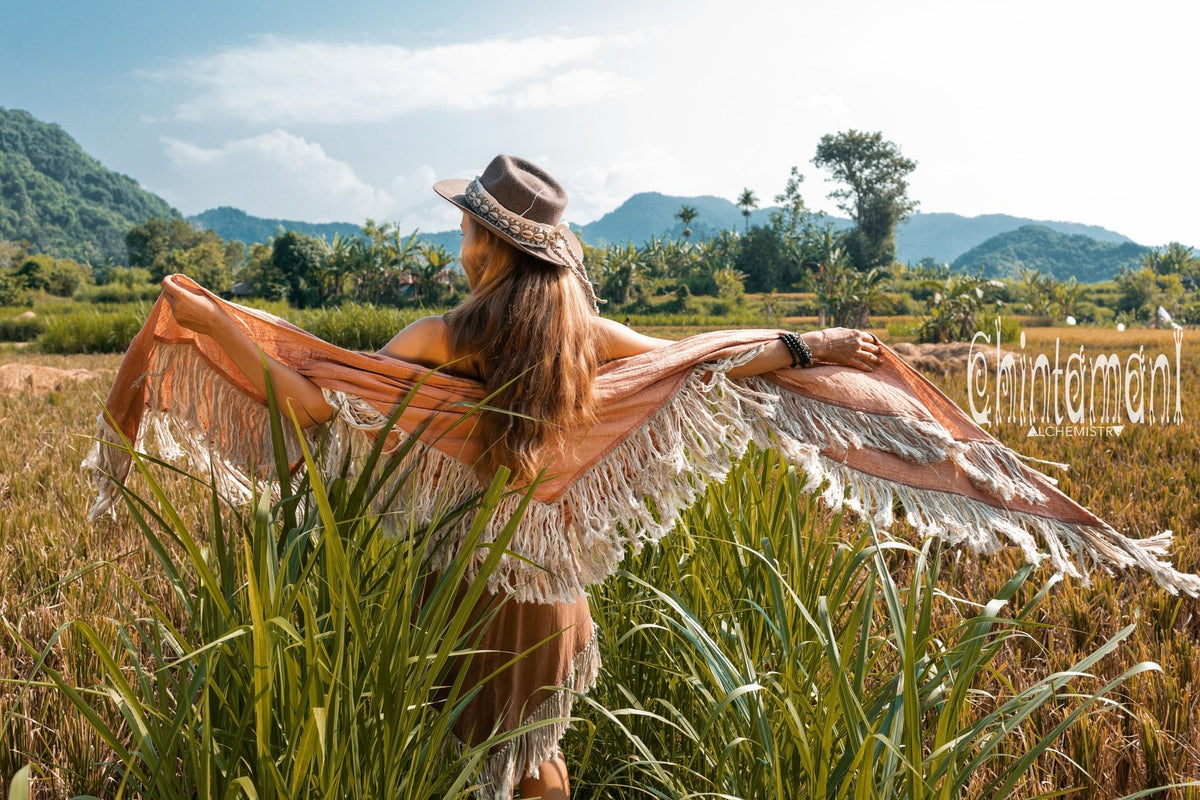 Alma Libra Fringe Boho Shawl ∆ Bohemian Scarf / Dusty Pink - ChintamaniAlchemi