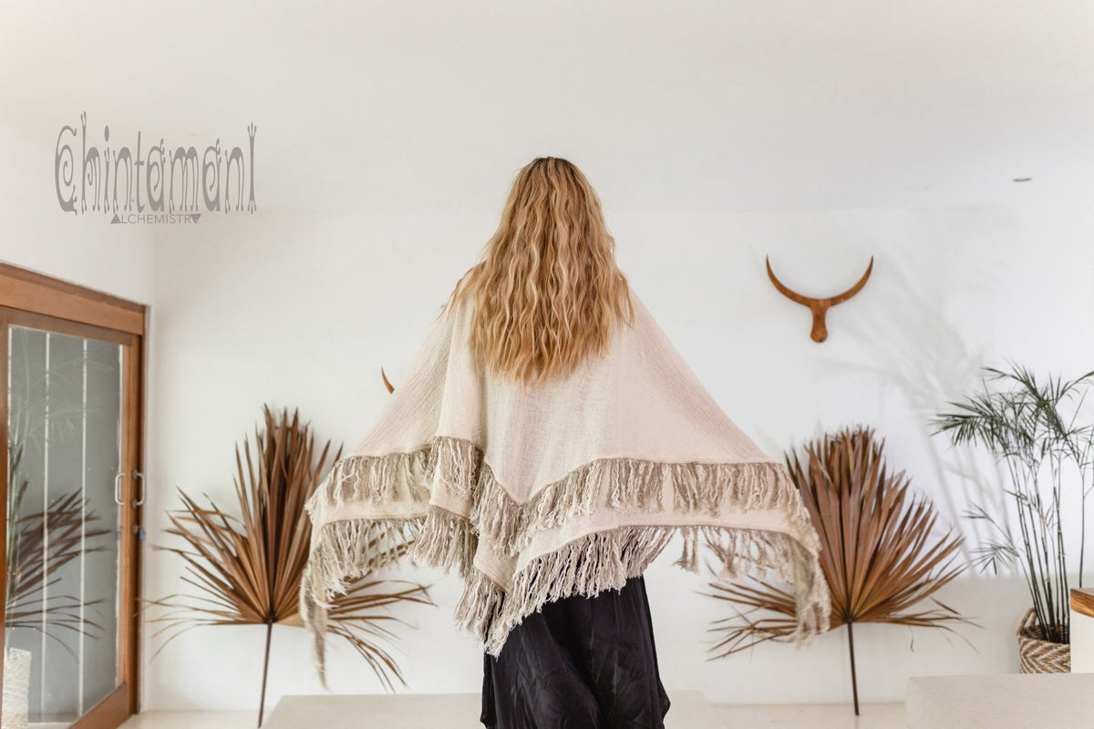 Alma Libra Fringe Boho Shawl ∆ Bohemian Scarf / Off White - ChintamaniAlchemi