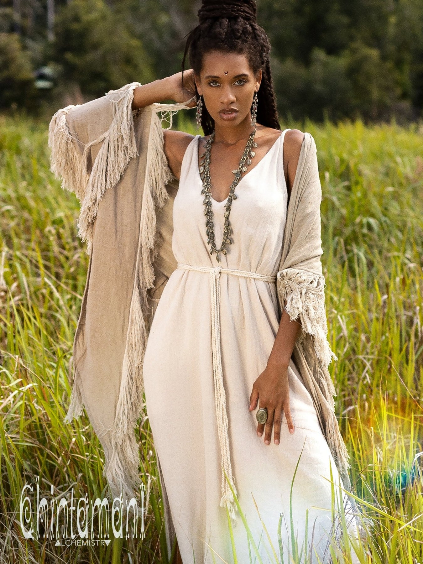 Fringe Boho Shawl / Sage Green