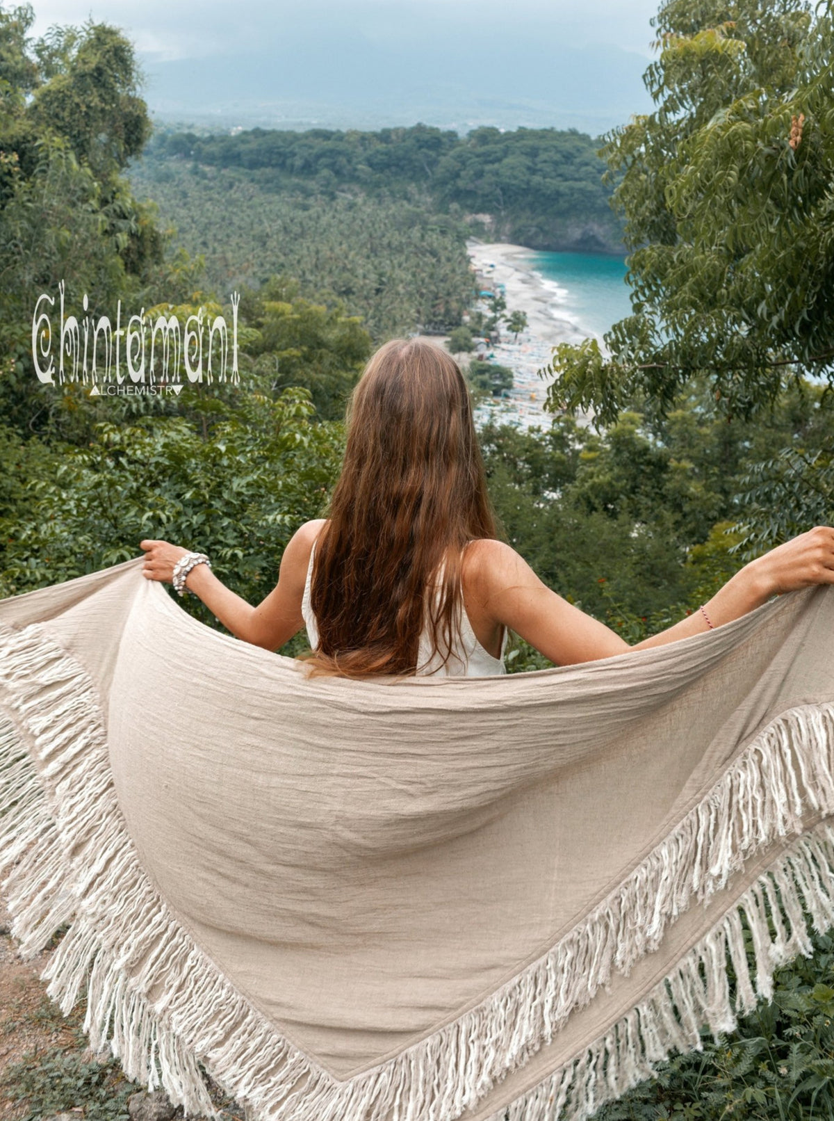 Alma Libra Fringe Boho Shawl ∆ Bohemian Scarf / Sage Green - ChintamaniAlchemi