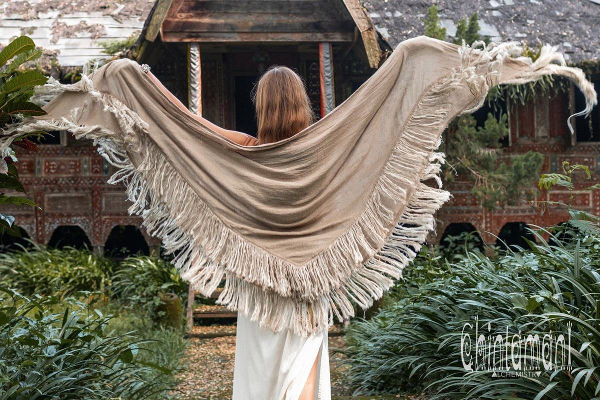 Alma Libra Fringe Boho Shawl ∆ Bohemian Scarf / Sage Green - ChintamaniAlchemi