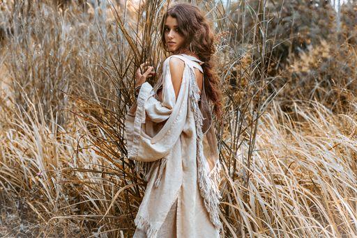 Alma Libra Linen Fringe Kimono ∆ Boho Cardigan Robe / Cream - ChintamaniAlchemi