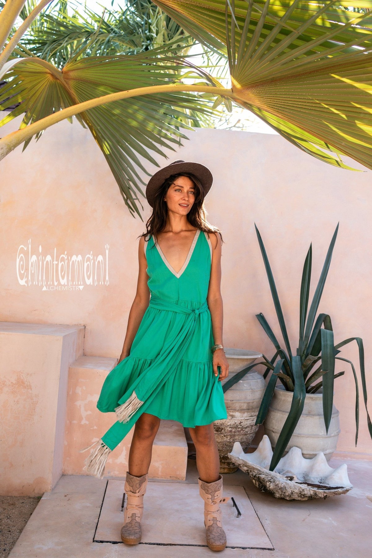 Alma Libra Tiered Midi Dress / Bamboo / Green - ChintamaniAlchemi