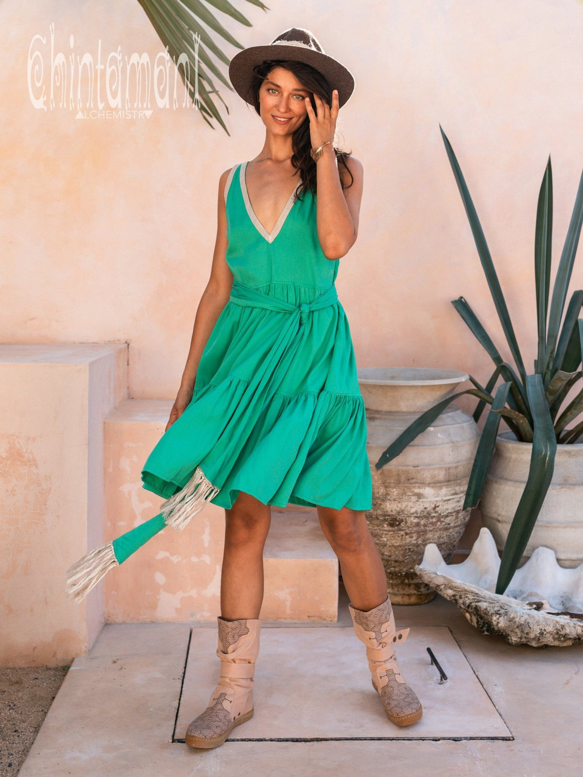 Alma Libra Tiered Midi Dress / Bamboo / Green - ChintamaniAlchemi