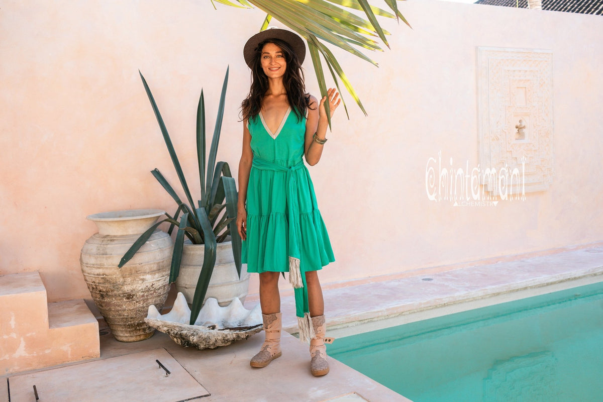 Alma Libra Tiered Midi Dress / Bamboo / Green - ChintamaniAlchemi