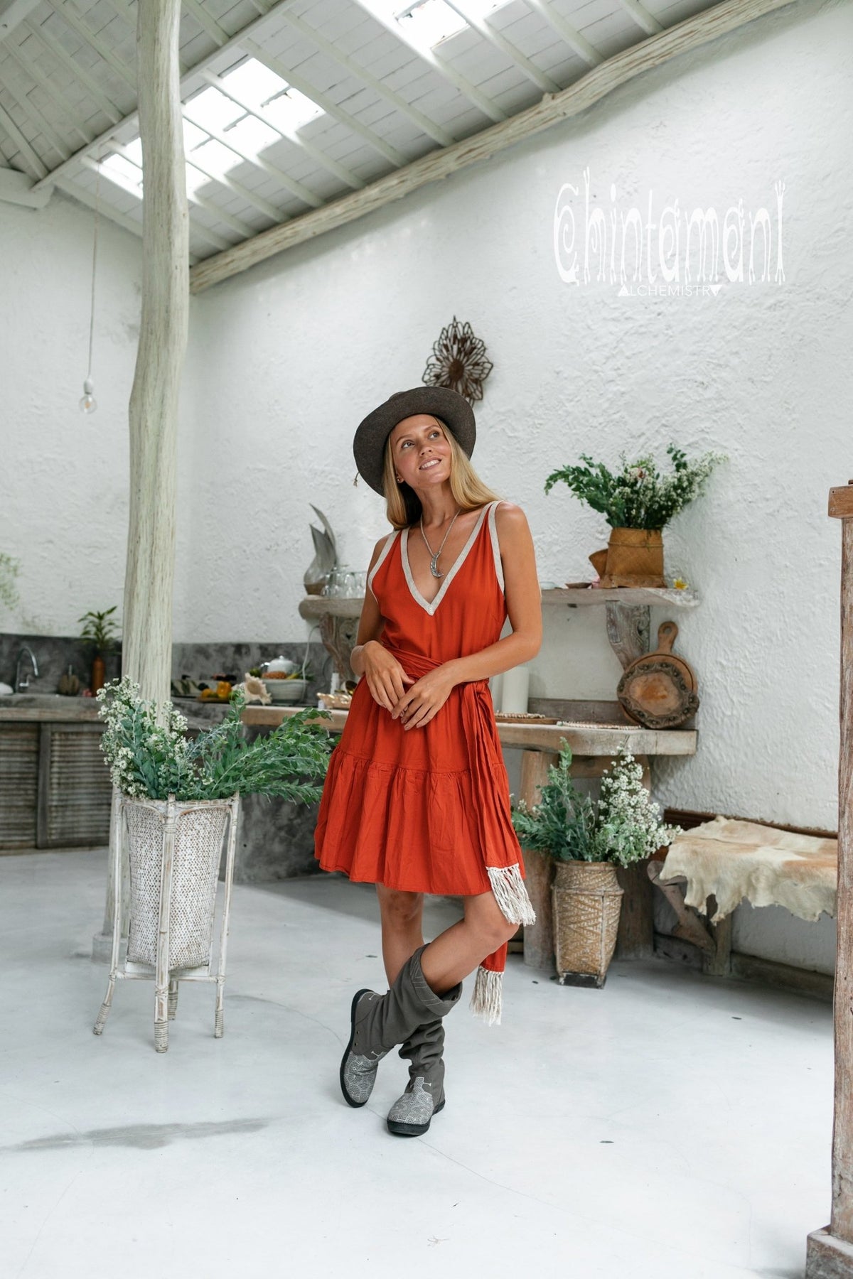 Alma Libra Tiered Midi Dress / Bamboo / Red Ochre - ChintamaniAlchemi