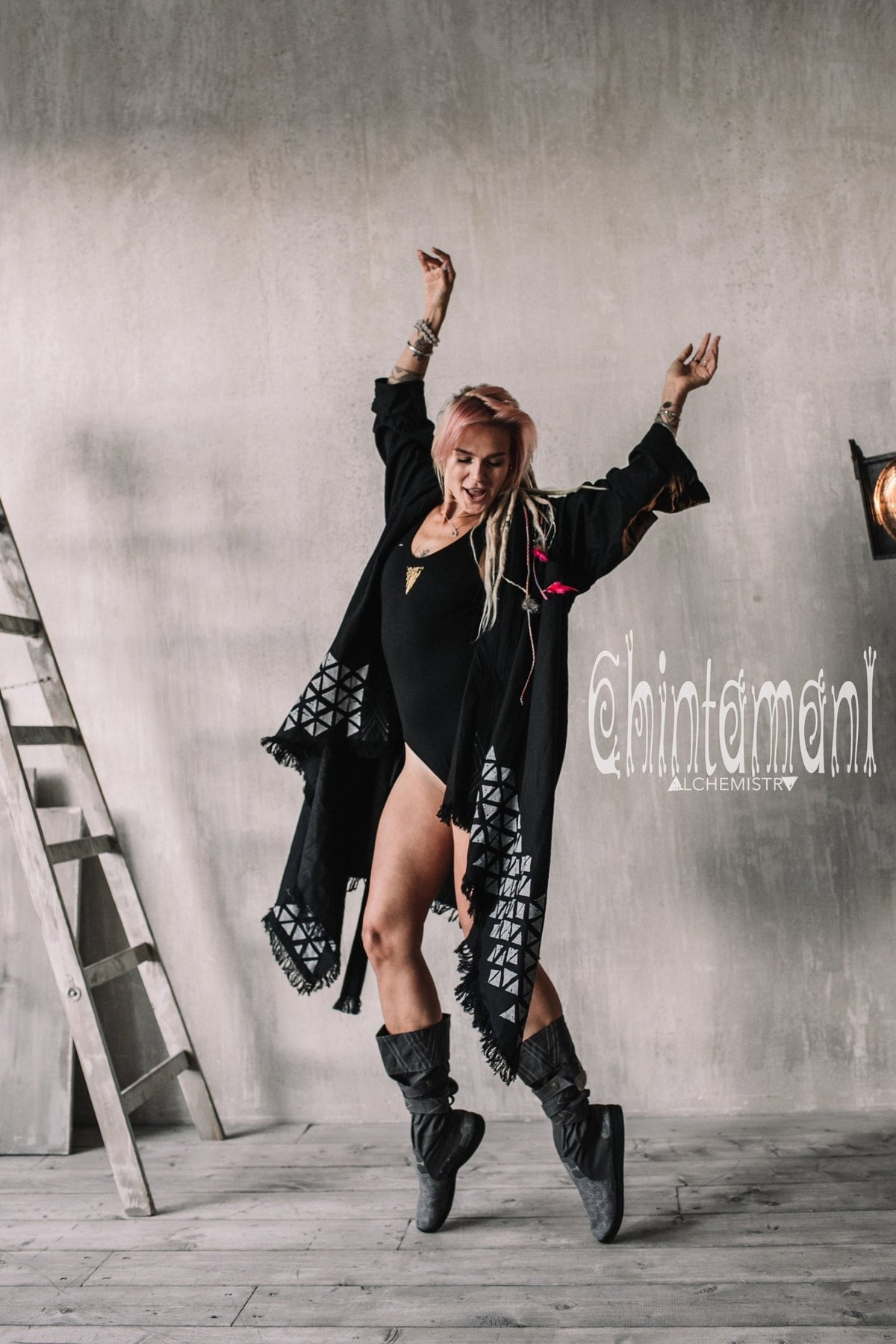 Asymmetric Huge Mantle Cardigan for Women / Raw Cotton Kimono Wrap / Black - ChintamaniAlchemi