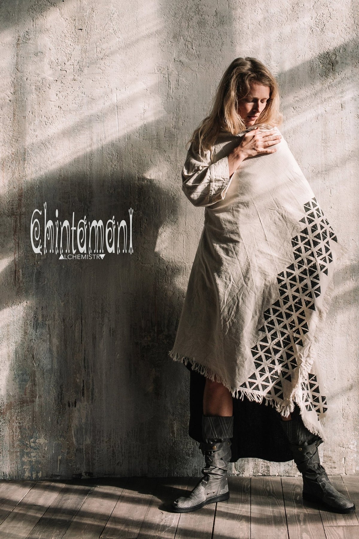 Asymmetric Huge Mantle Cardigan for Women / Raw Cotton Kimono Wrap / Off White - ChintamaniAlchemi