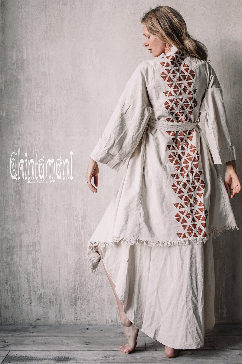 Asymmetric Huge Mantle Cardigan for Women / Raw Cotton Kimono Wrap / Off White - ChintamaniAlchemi
