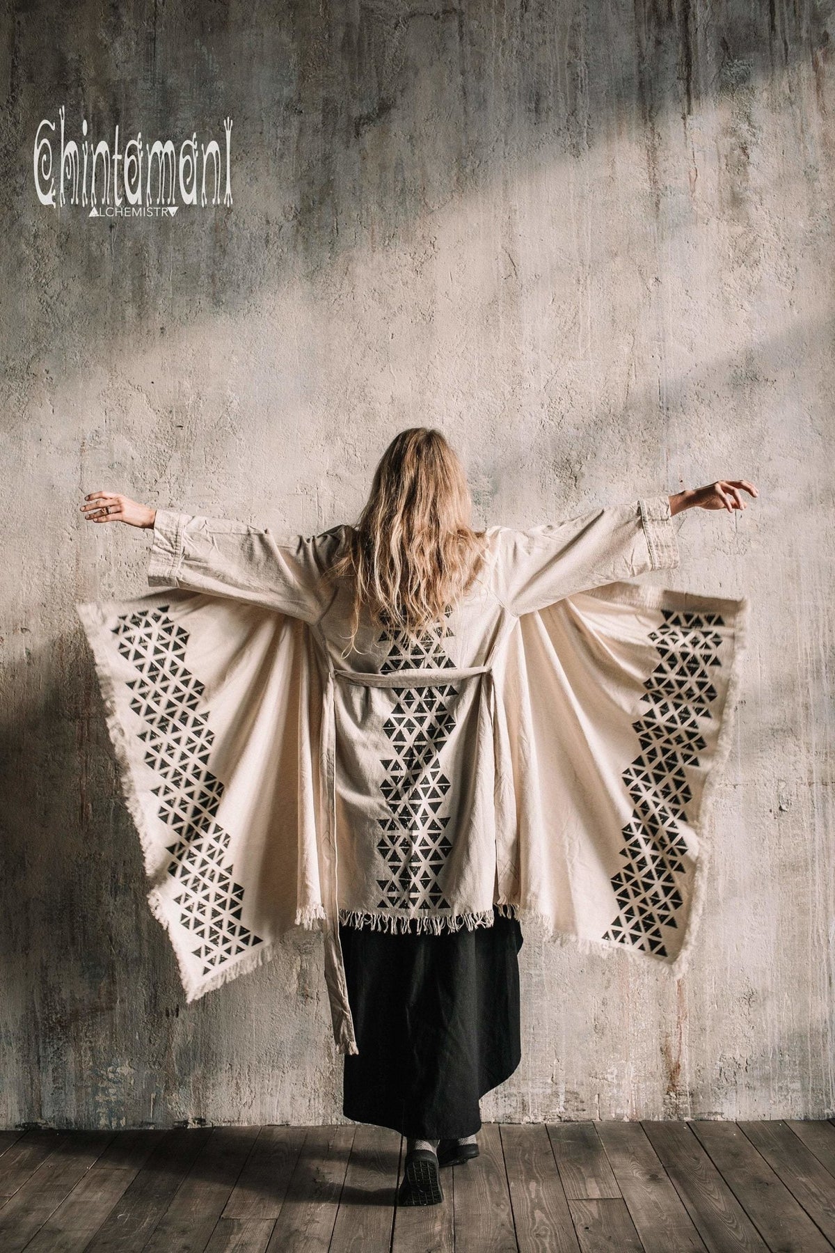 Asymmetric Huge Mantle Cardigan for Women / Raw Cotton Kimono Wrap / Off White - ChintamaniAlchemi