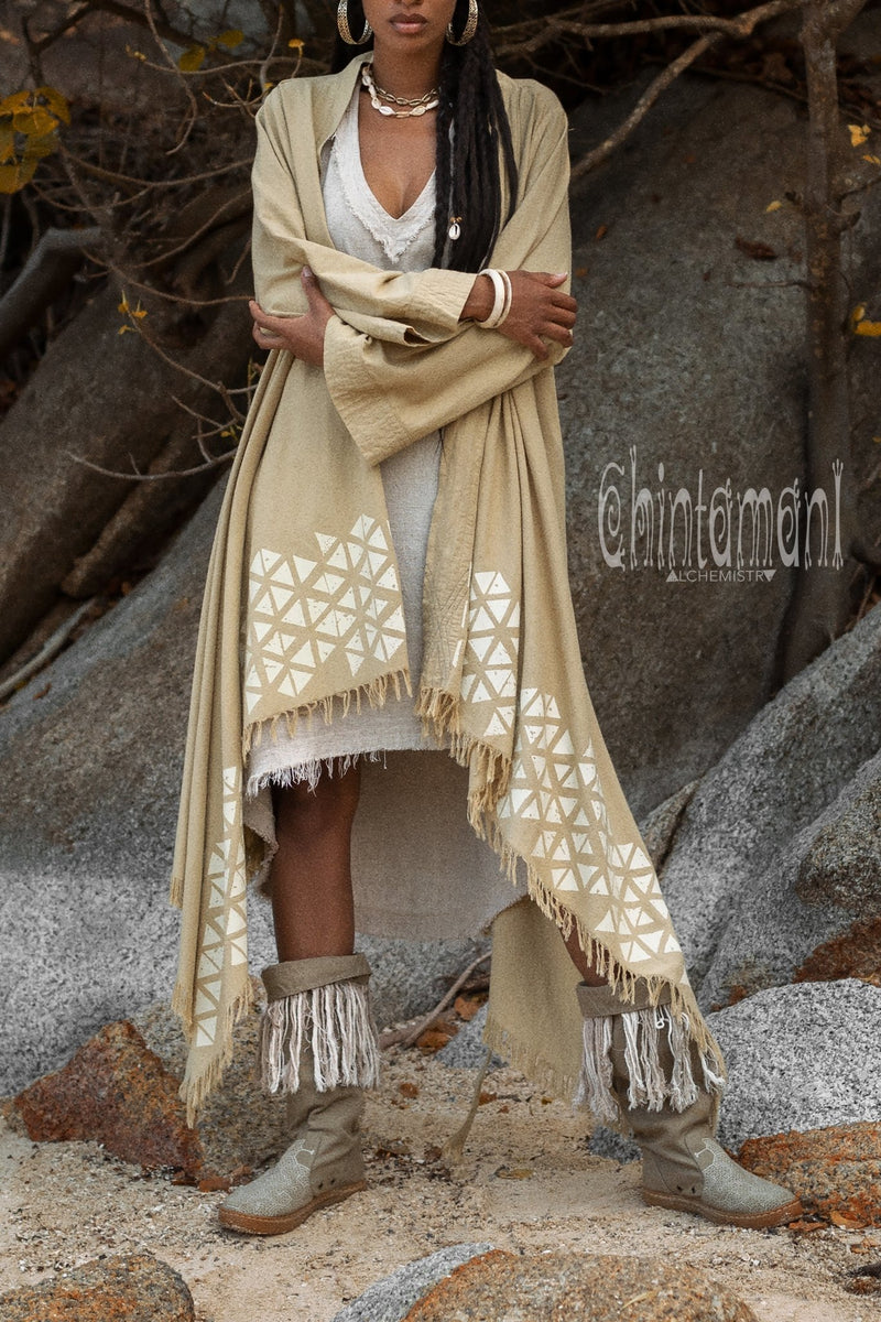Asymmetric Huge Mantle Cardigan for Women / Raw Cotton Kimono Wrap / Sage Green - ChintamaniAlchemi