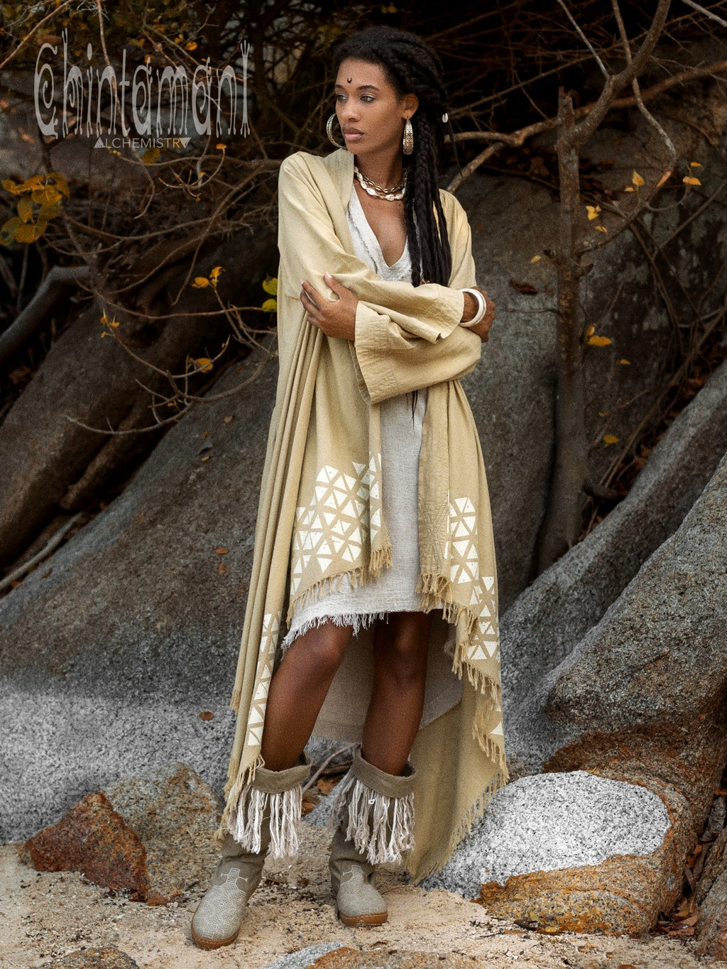 Asymmetric Huge Mantle Cardigan for Women / Raw Cotton Kimono Wrap / Sage Green - ChintamaniAlchemi