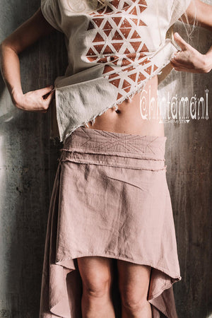Asymmetric Raw Cotton Skirt with Navajo Pattern Stitches / Atua Tino / Dusty Pink - ChintamaniAlchemi
