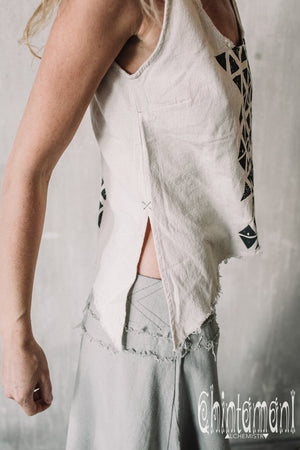 Asymmetric Raw Cotton Skirt with Navajo Pattern Stitches / Atua Tino / Grey - ChintamaniAlchemi