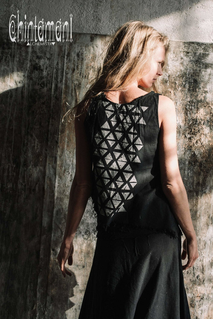 Asymmetrical Raw Cotton Crop Top for Women / Atua Tino Black - ChintamaniAlchemi