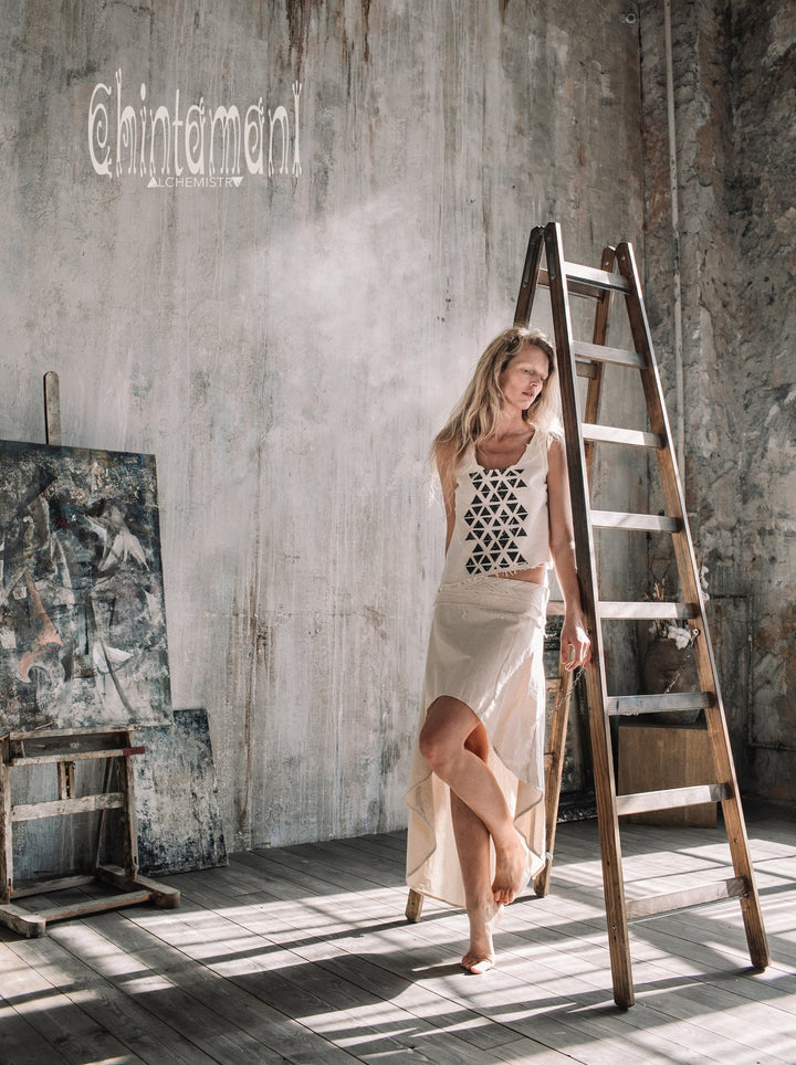 Asymmetrical Raw Cotton Crop Top for Women / Atua Tino White - ChintamaniAlchemi