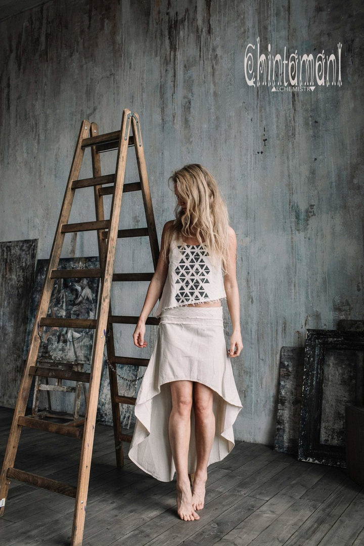 Asymmetrical Raw Cotton Crop Top for Women / Atua Tino White - ChintamaniAlchemi