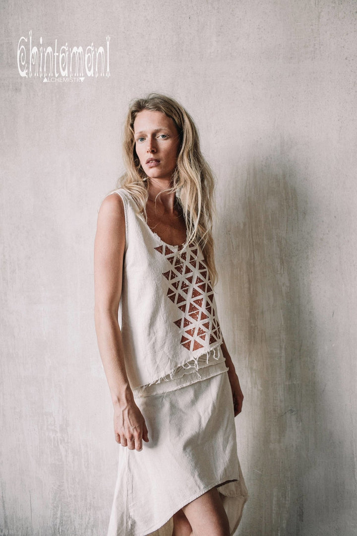 Asymmetrical Raw Cotton Crop Top for Women / Atua Tino White - ChintamaniAlchemi