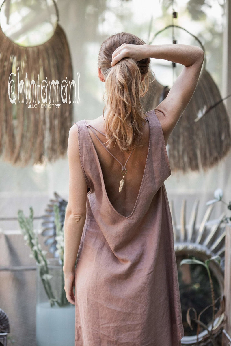 Backless Linen Tunic Dress for Women / Dusty Pink - ChintamaniAlchemi