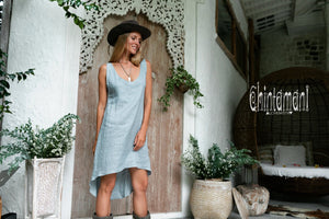 Backless Linen Tunic Dress for Women / Light Blue - ChintamaniAlchemi