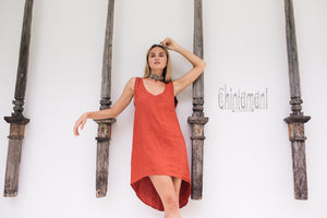 Backless Linen Tunic Dress for Women / Red Ochre - ChintamaniAlchemi