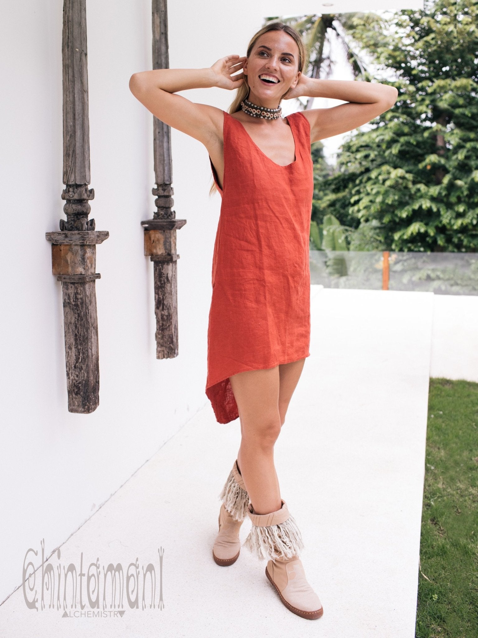 Backless Tunic Dress / Red Ochre - ChintamaniAlchemi L Backless Tunic Dress / Red Ochre - ChintamaniAlchemi L