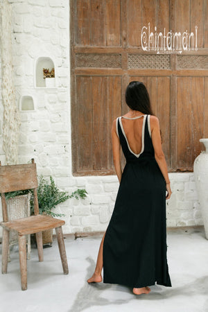 High Low Linen Maxi Dress with Open Back / White – ChintamaniAlchemi