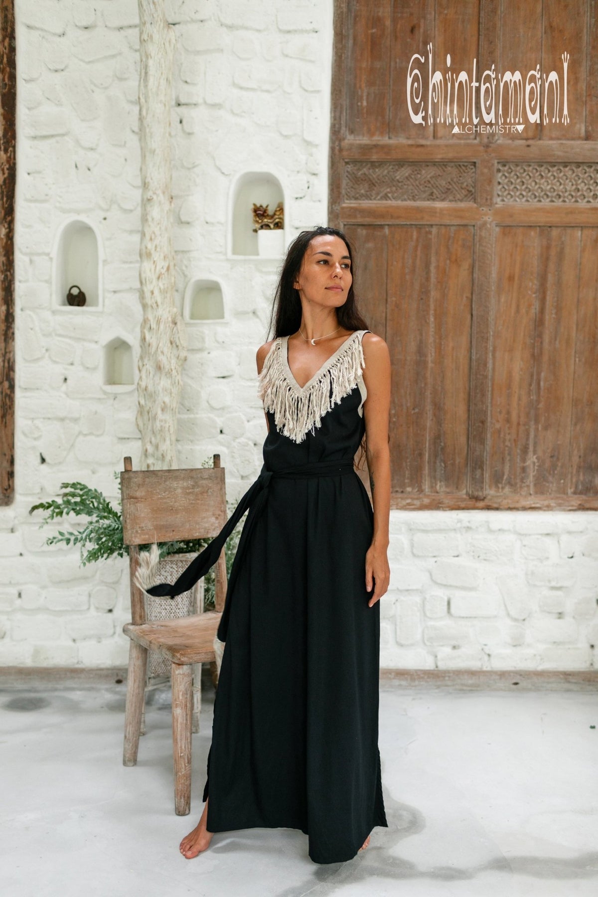 Bamboo Boho Fringe Dress for Women / Black - ChintamaniAlchemi