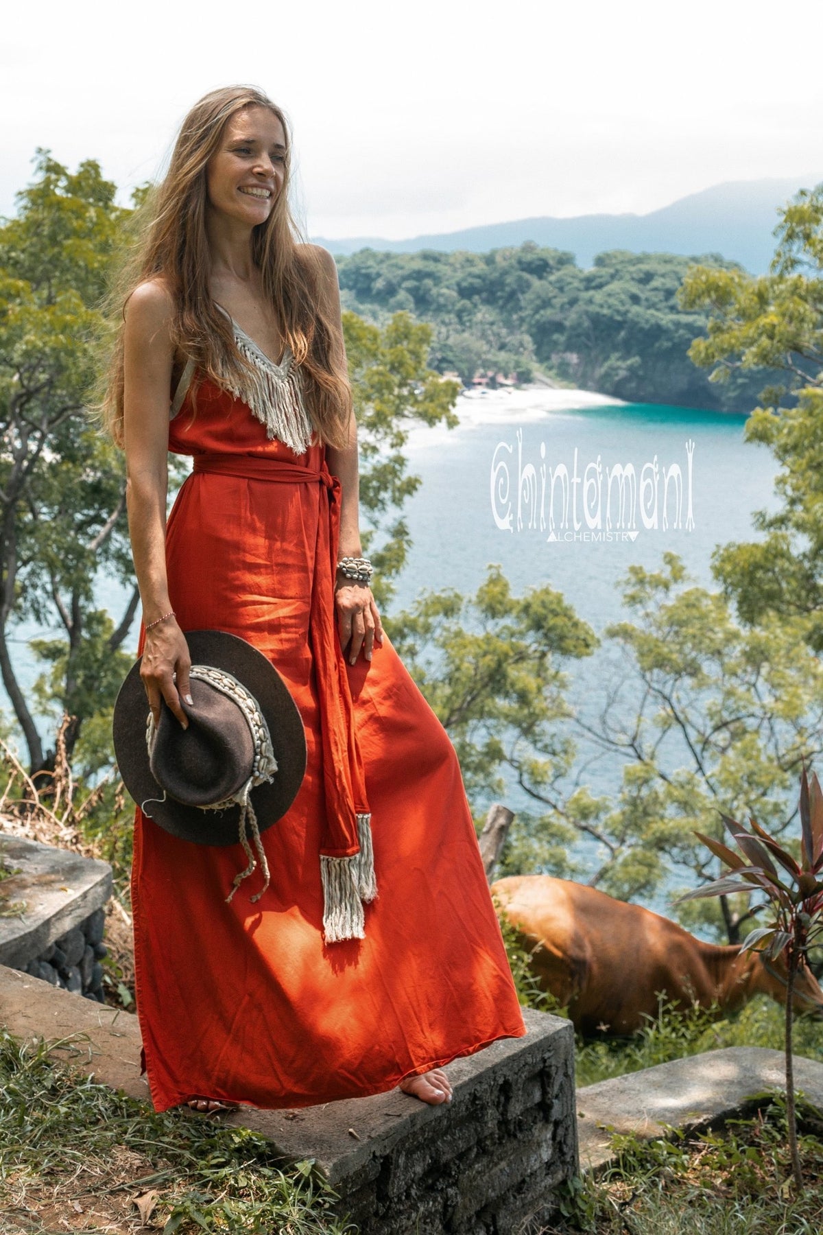 Bamboo Boho Fringe Dress for Women / Red Ochre - ChintamaniAlchemi