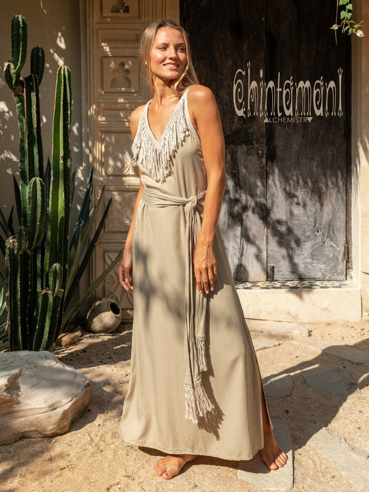Bamboo Boho Fringe Dress for Women / Sage - ChintamaniAlchemi