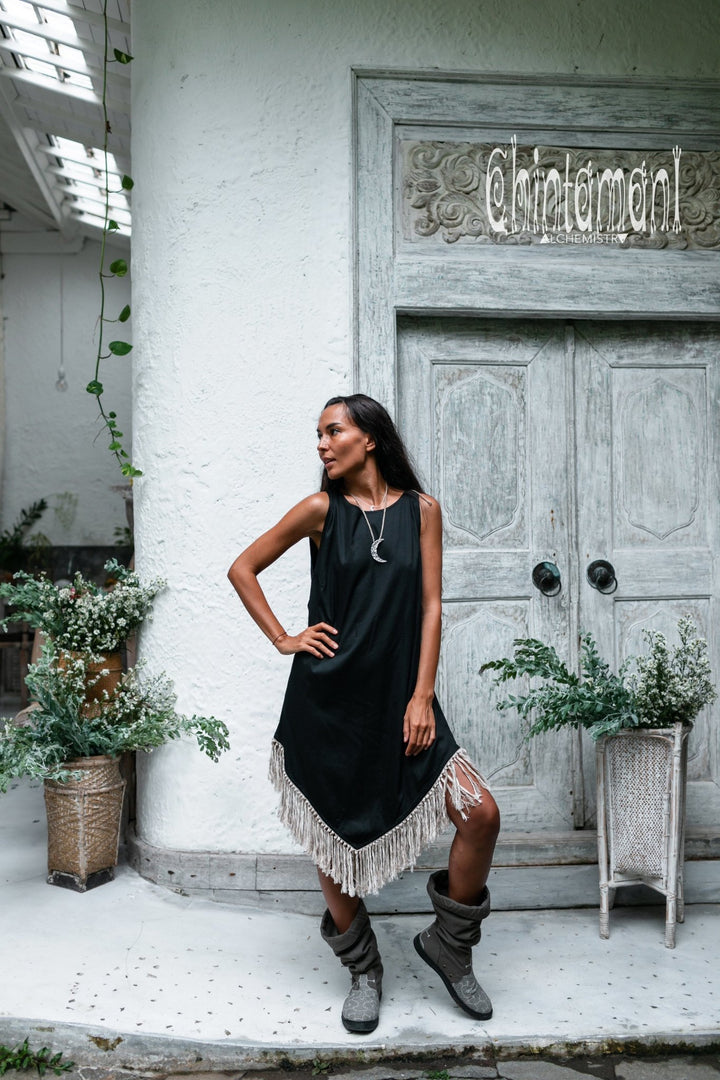 Bamboo Corner Fringe Dress for Women / Black - ChintamaniAlchemi