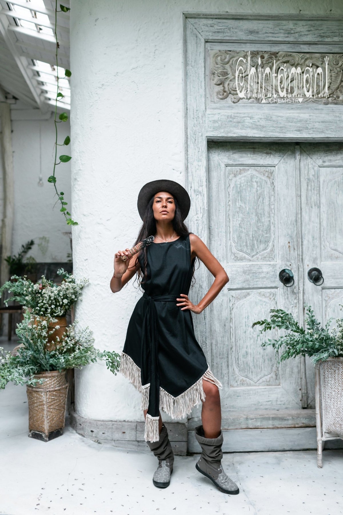 Bamboo Corner Fringe Dress for Women / Black - ChintamaniAlchemi