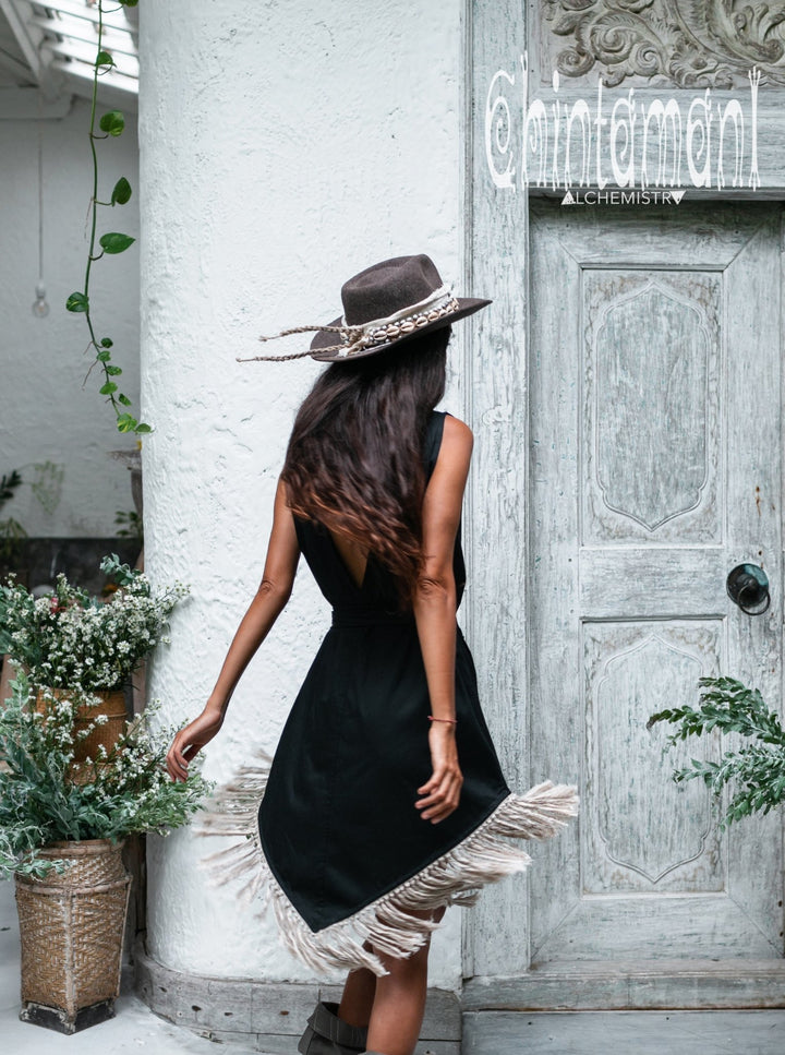 Bamboo Corner Fringe Dress for Women / Black - ChintamaniAlchemi