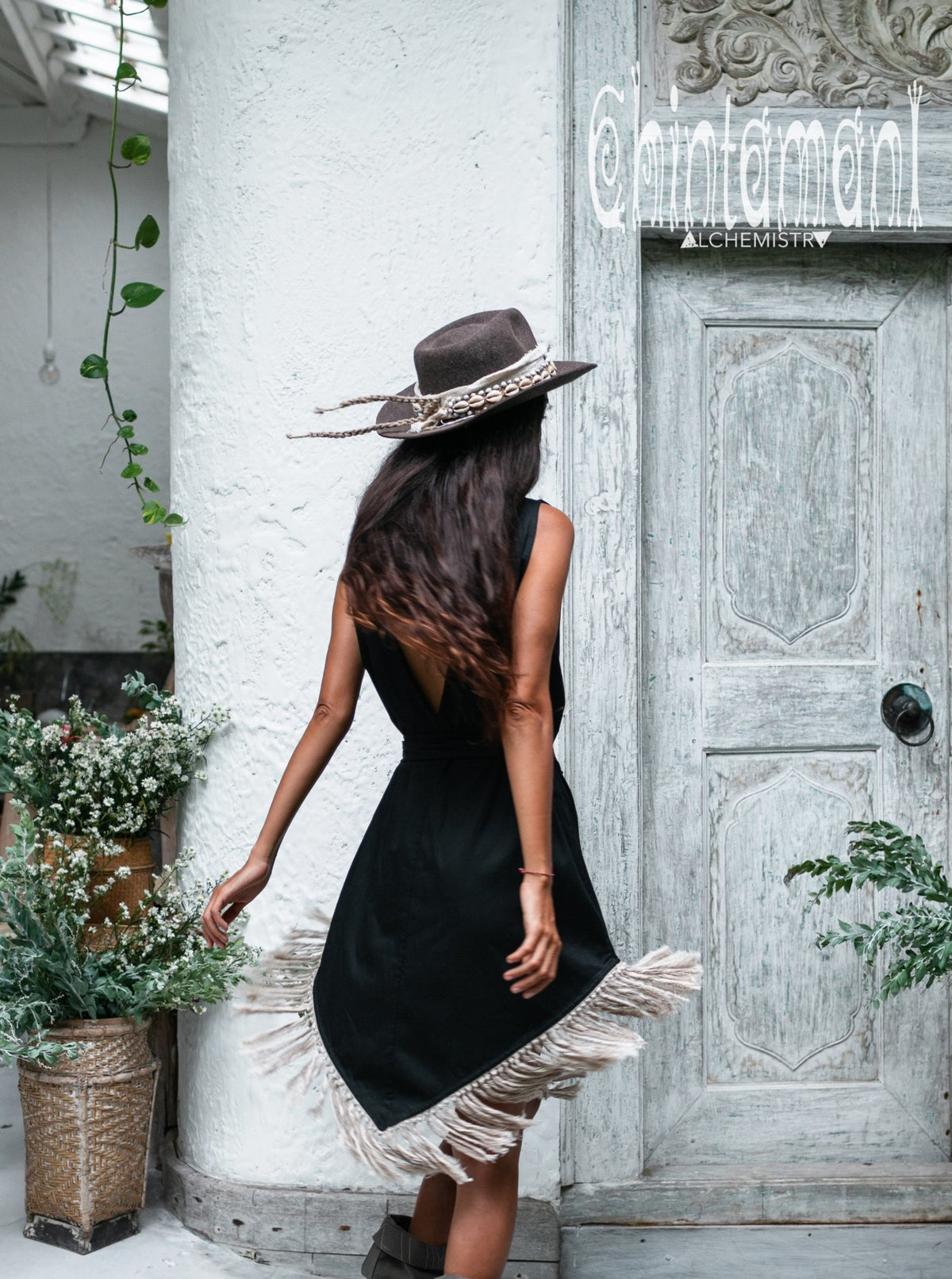 Bamboo Corner Fringe Dress for Women / Black - ChintamaniAlchemi