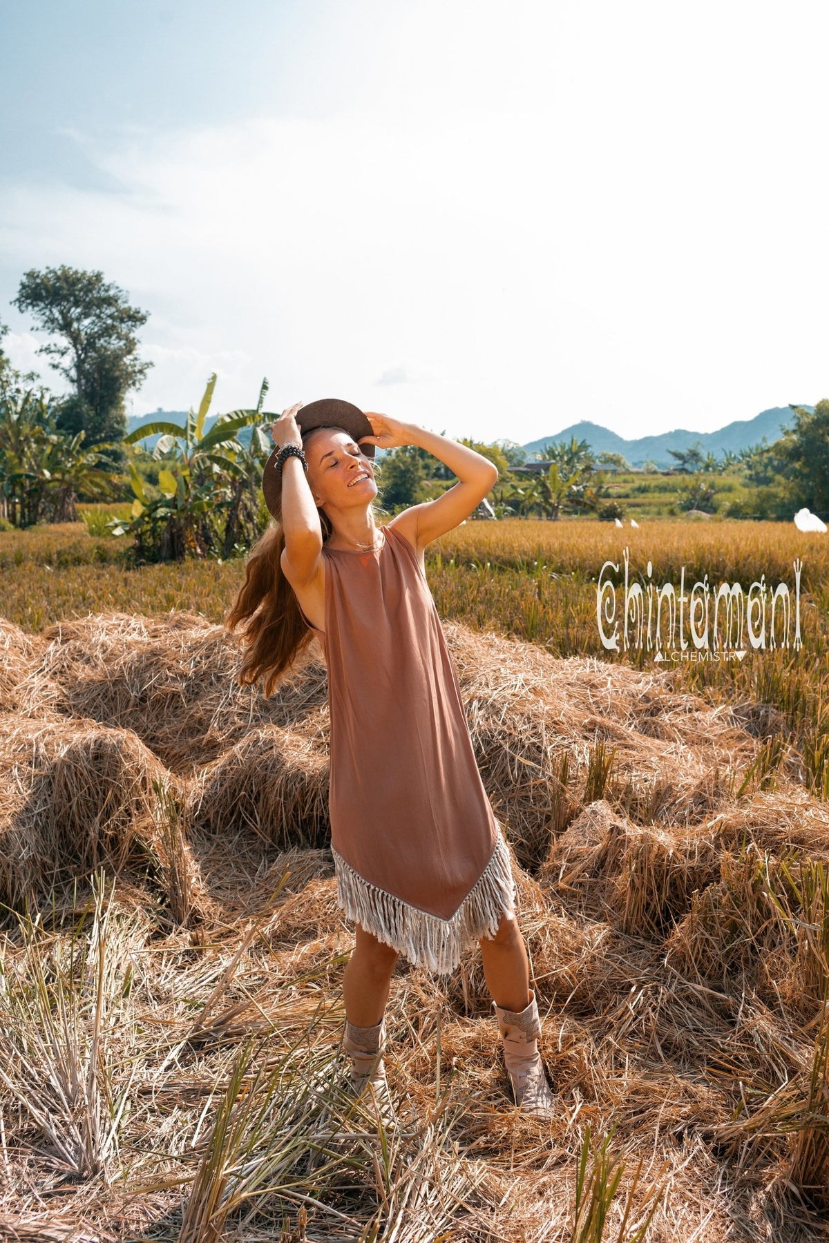 Bamboo Corner Fringe Dress for Women / Dusty Pink - ChintamaniAlchemi