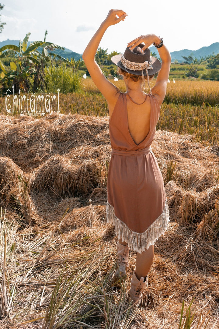 Bamboo Corner Fringe Dress for Women / Dusty Pink - ChintamaniAlchemi