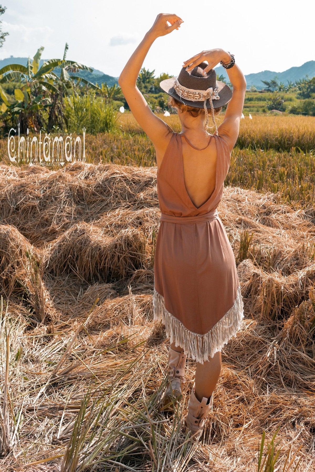 Bamboo Corner Fringe Dress for Women / Dusty Pink - ChintamaniAlchemi