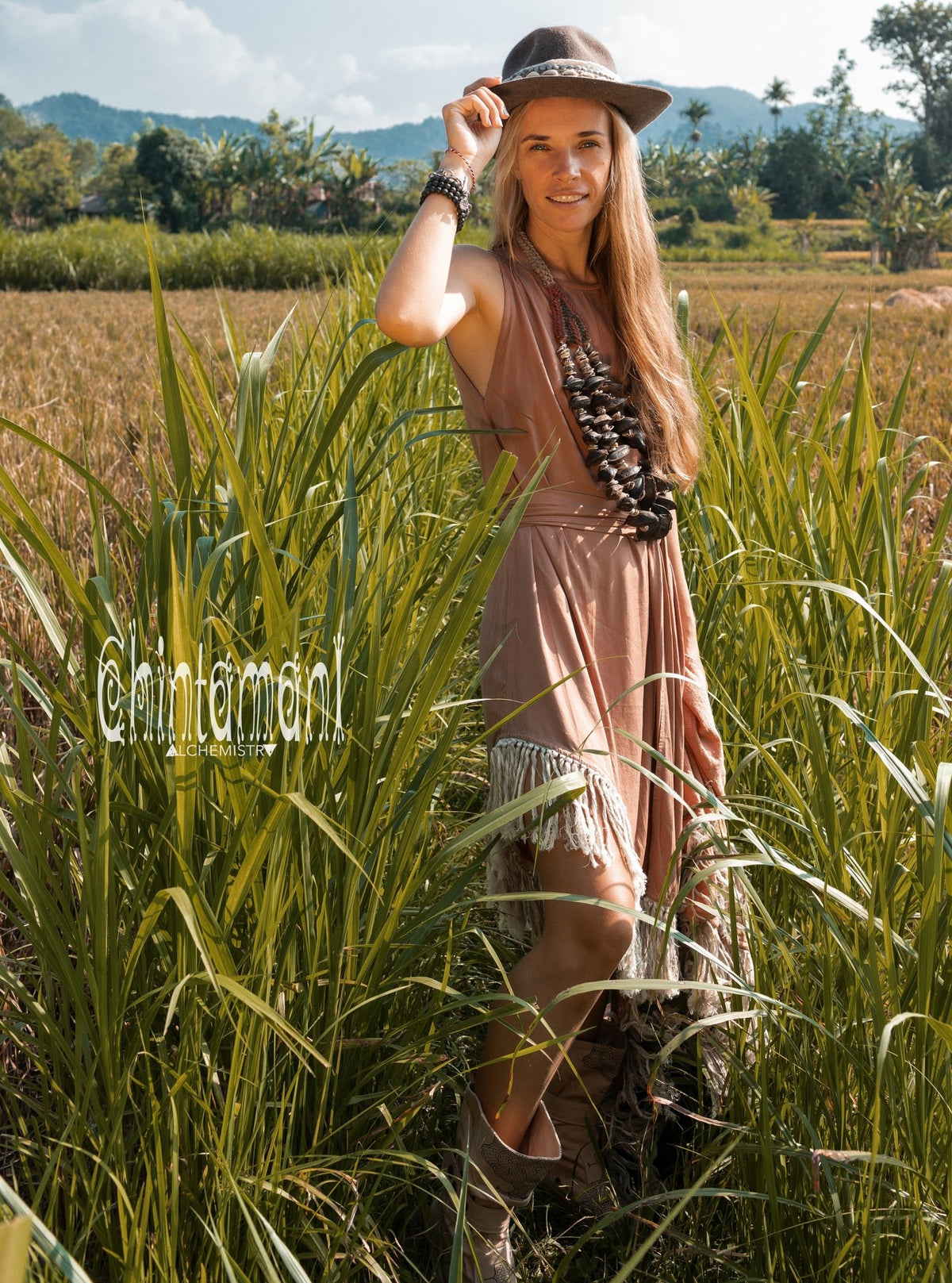 Bamboo Corner Fringe Dress for Women / Dusty Pink - ChintamaniAlchemi