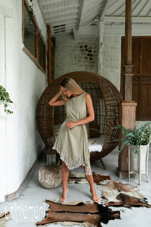 Bamboo Corner Fringe Dress for Women / Sage Green - ChintamaniAlchemi