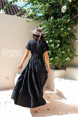 Bamboo Maxi Shirt Dress / Black - ChintamaniAlchemi