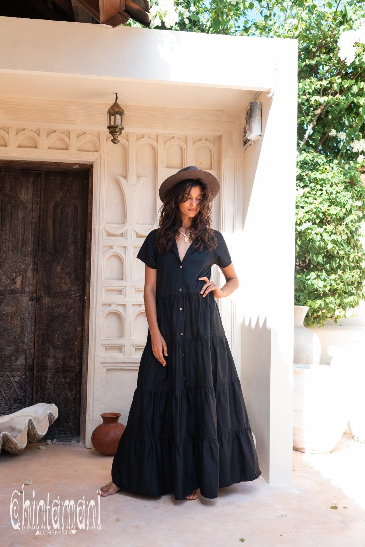 Bamboo Maxi Shirt Dress / Black - ChintamaniAlchemi