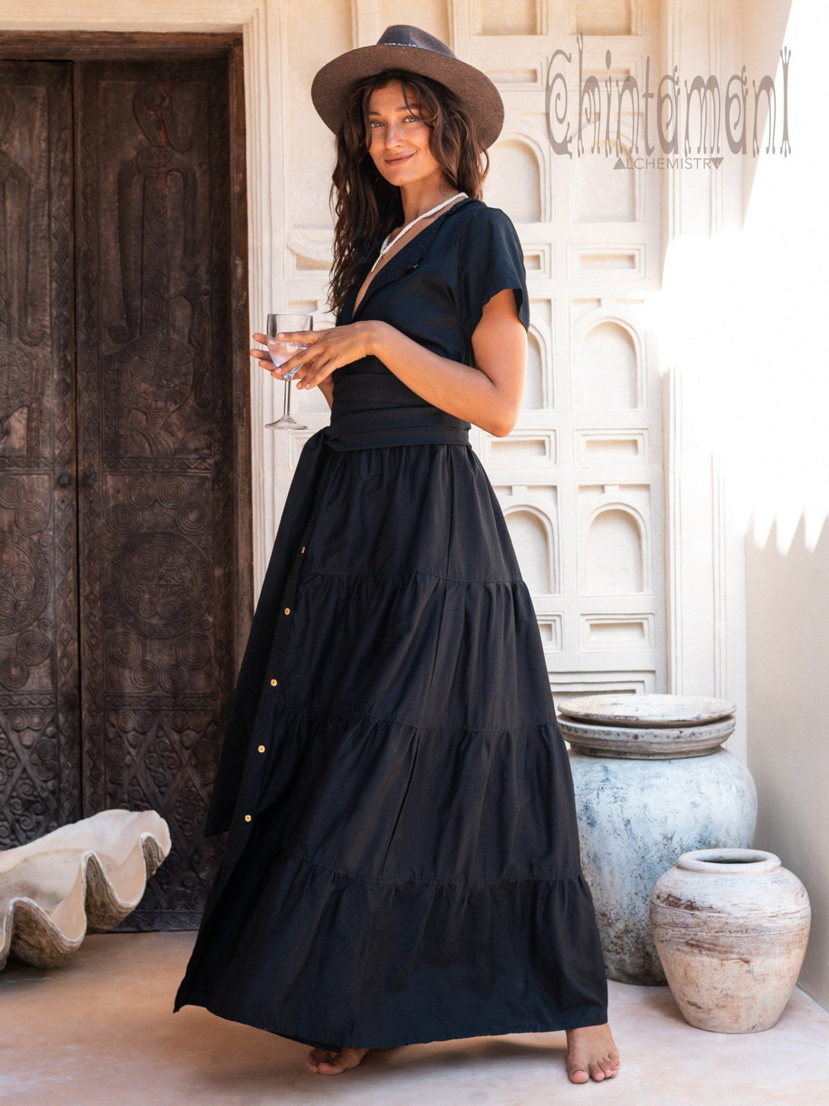 Bamboo Maxi Shirt Dress / Black - ChintamaniAlchemi