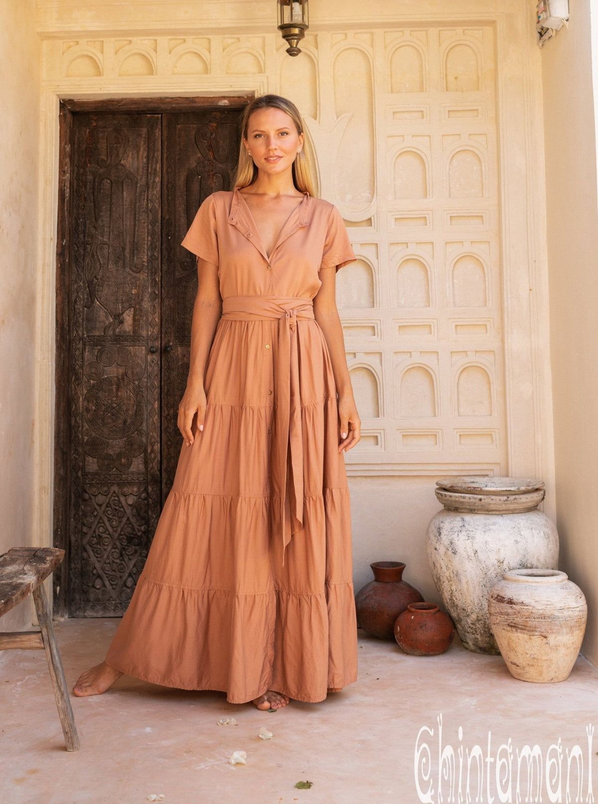 Bamboo Maxi Shirt Dress / Dusty Pink - ChintamaniAlchemi