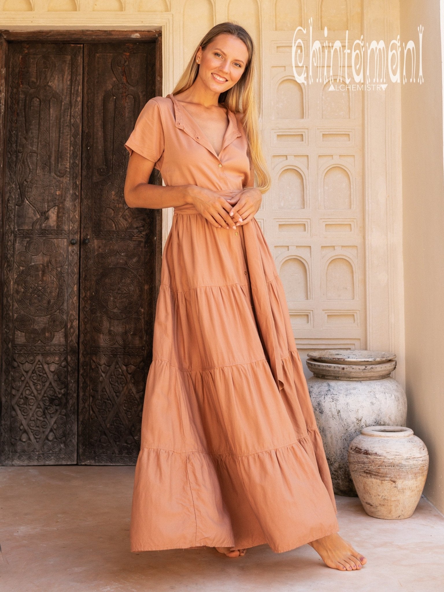 Bamboo Maxi Shirt Dress / Dusty Pink - ChintamaniAlchemi