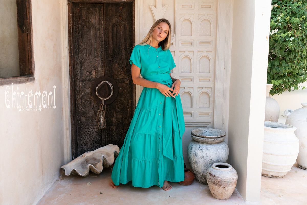 Bamboo Maxi Shirt Dress / Green - ChintamaniAlchemi